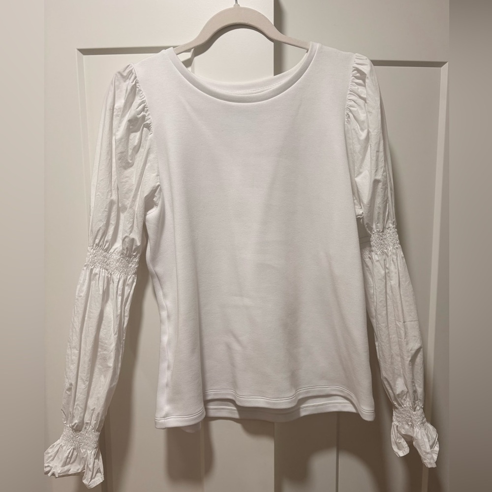 Addison Bay White Puff-Sleeve Sweatshirt- Mediun